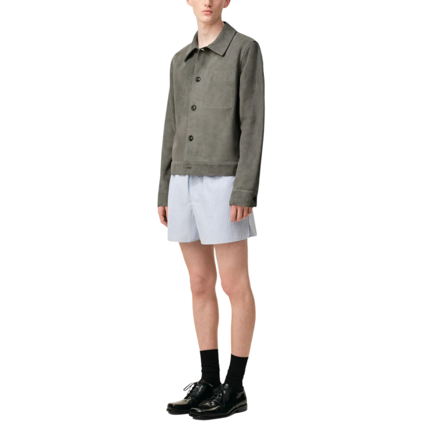 Veste boutonnée AMI Paris cuir daim gris logo coeur