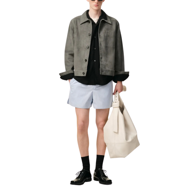 Veste boutonnée AMI Paris cuir daim gris logo coeur