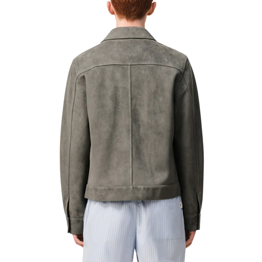 Veste boutonnée AMI Paris cuir daim gris logo coeur