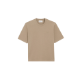 T-shirt col rond jersey coton épais beige taupe cœur embossé