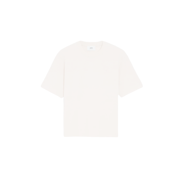 T-shirt col rond AMI Paris jersey coton épais écru cœur embossé