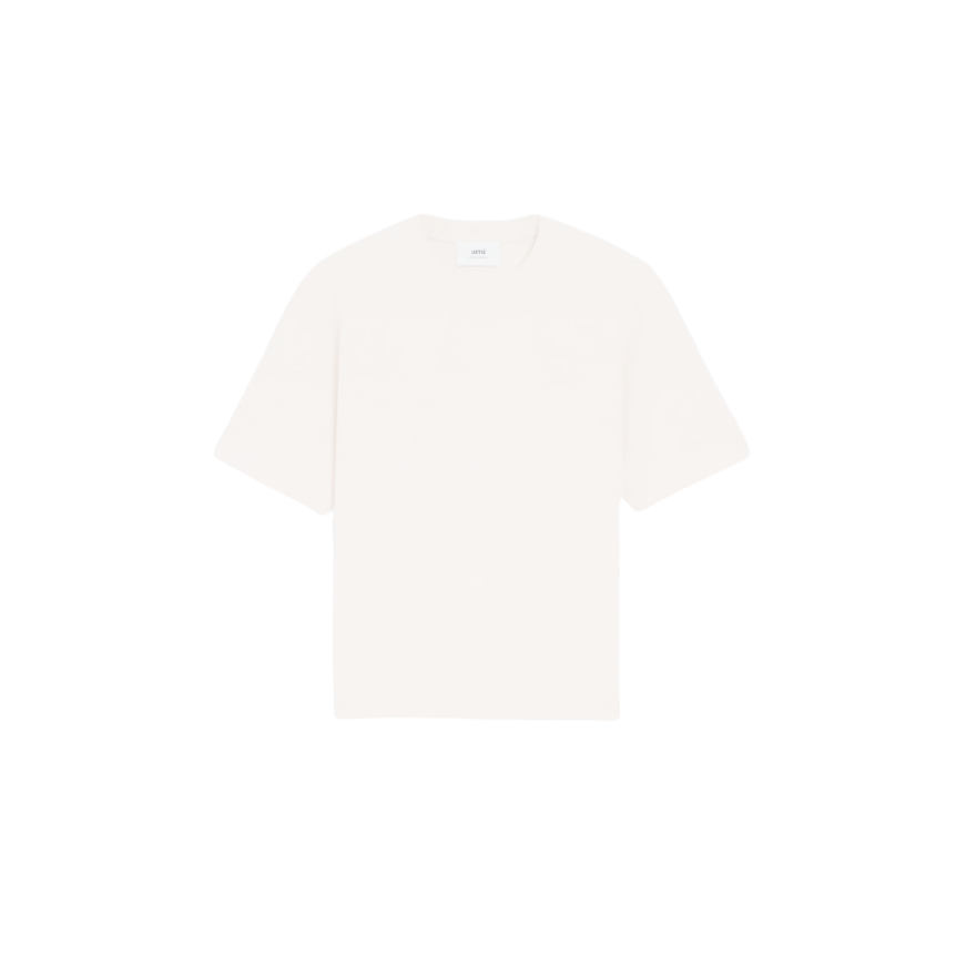 T-shirt col rond AMI Paris jersey coton épais écru cœur embossé