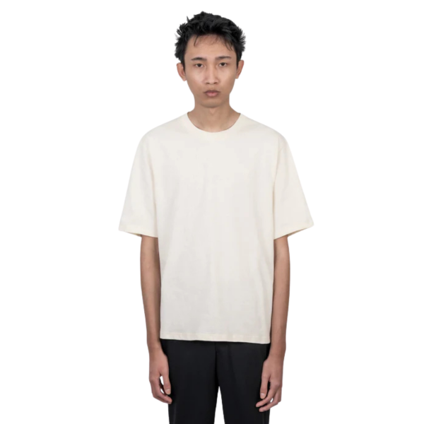 T-shirt col rond AMI Paris jersey coton épais écru cœur embossé