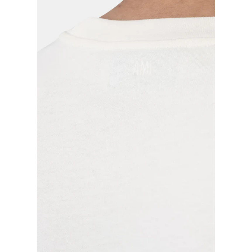 T-shirt col rond AMI Paris jersey coton épais écru cœur embossé