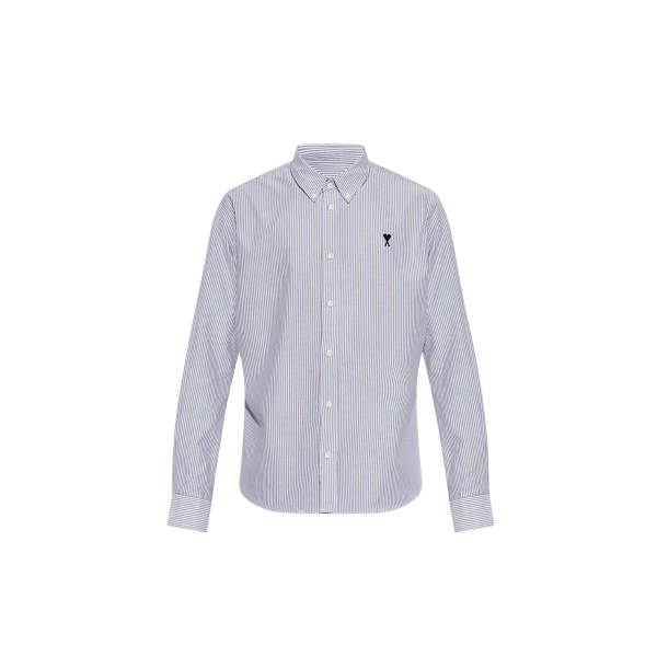 Chemise Oxford AMI Paris manche longue coton blanc noir rayures