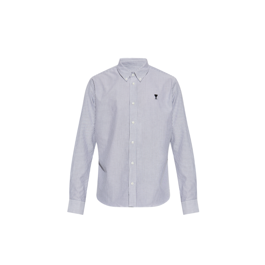 Chemise Oxford AMI Paris manche longue coton blanc noir rayures