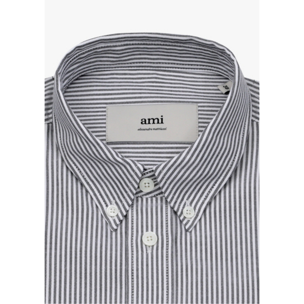 Chemise Oxford AMI Paris manche longue coton blanc noir rayures