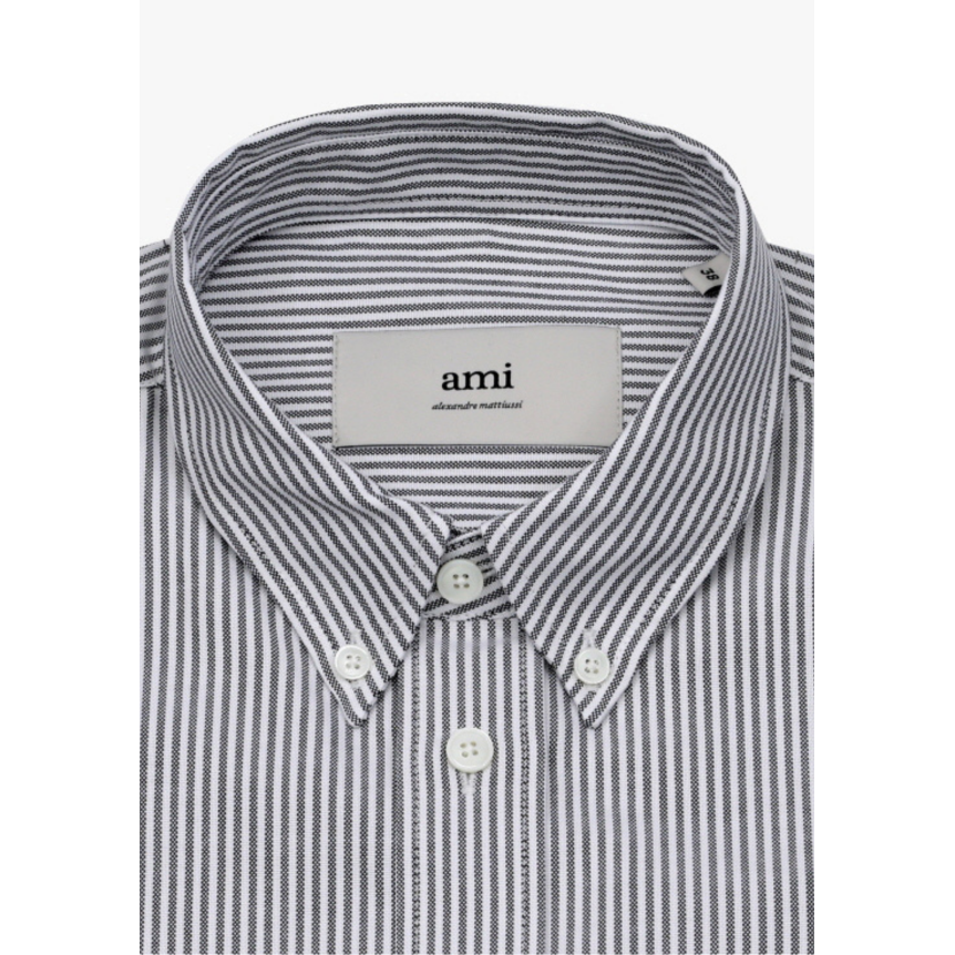 Chemise Oxford AMI Paris manche longue coton blanc noir rayures