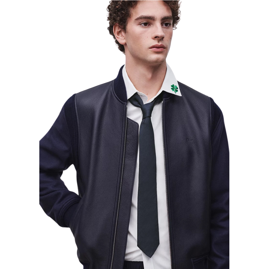 Blouson zippé DIOR bomber cuir vachette bleu marine