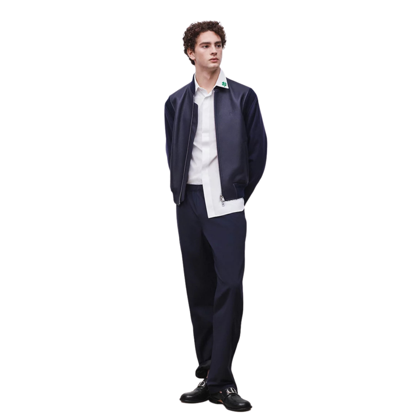 Blouson zippé DIOR bomber cuir vachette bleu marine