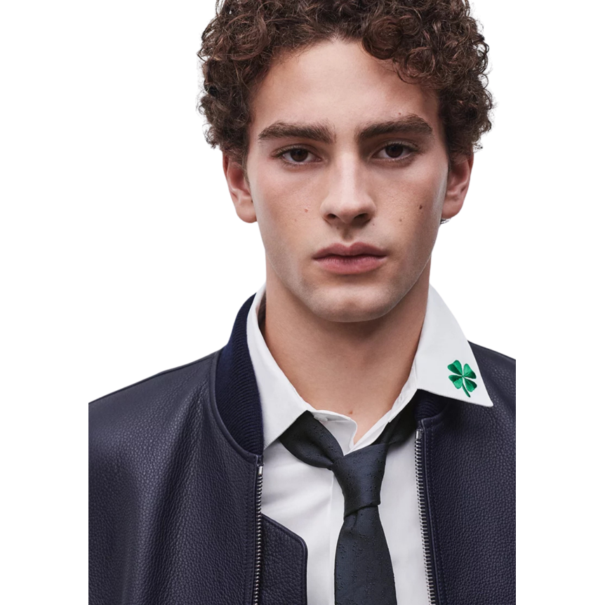Blouson zippé DIOR bomber cuir vachette bleu marine