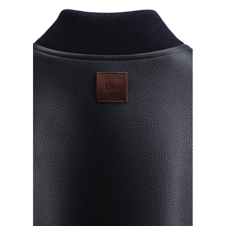 Blouson zippé DIOR bomber cuir vachette bleu marine