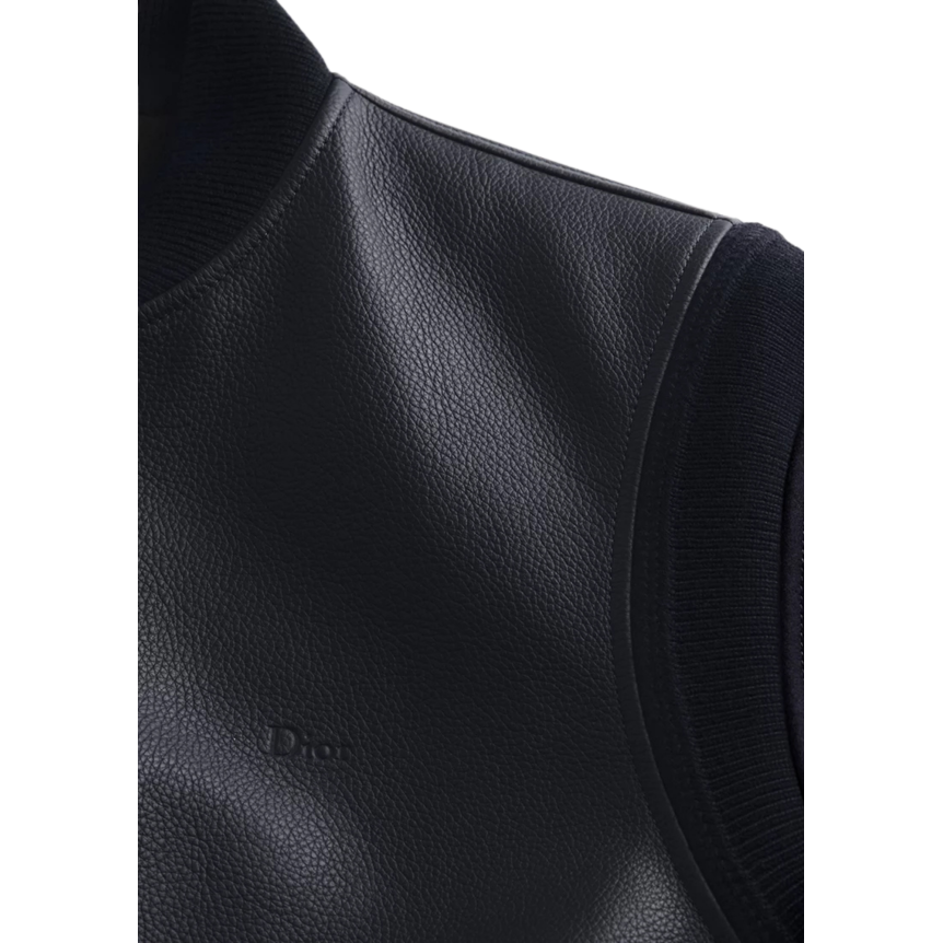 Blouson zippé DIOR bomber cuir vachette bleu marine