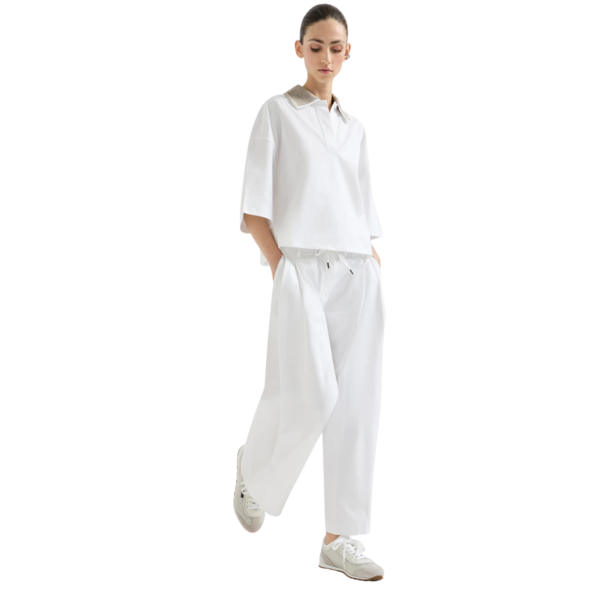 Pantalon large BRUNELLO CUCINELLI coton mélangé interlock Couture blanc