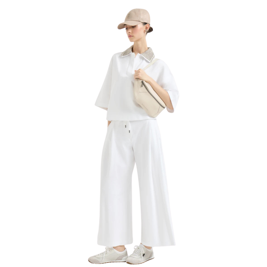 Pantalon large BRUNELLO CUCINELLI coton mélangé interlock Couture blanc