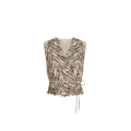 Gilet lin et soie beige marron broderie chevron brillant