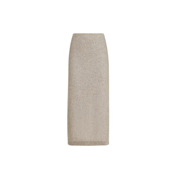 Jupe longue BRUNELLO CUCINELLI Dazzling Texture maille mohair et laine beige paillettes