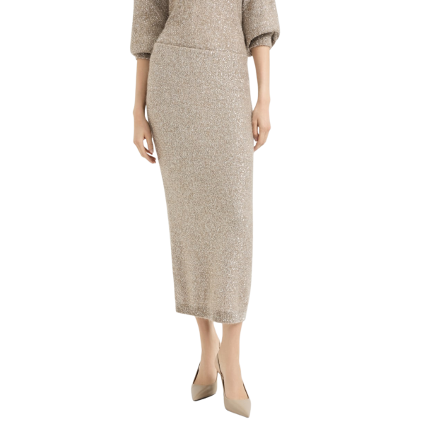 Jupe longue BRUNELLO CUCINELLI Dazzling Texture maille mohair et laine beige paillettes