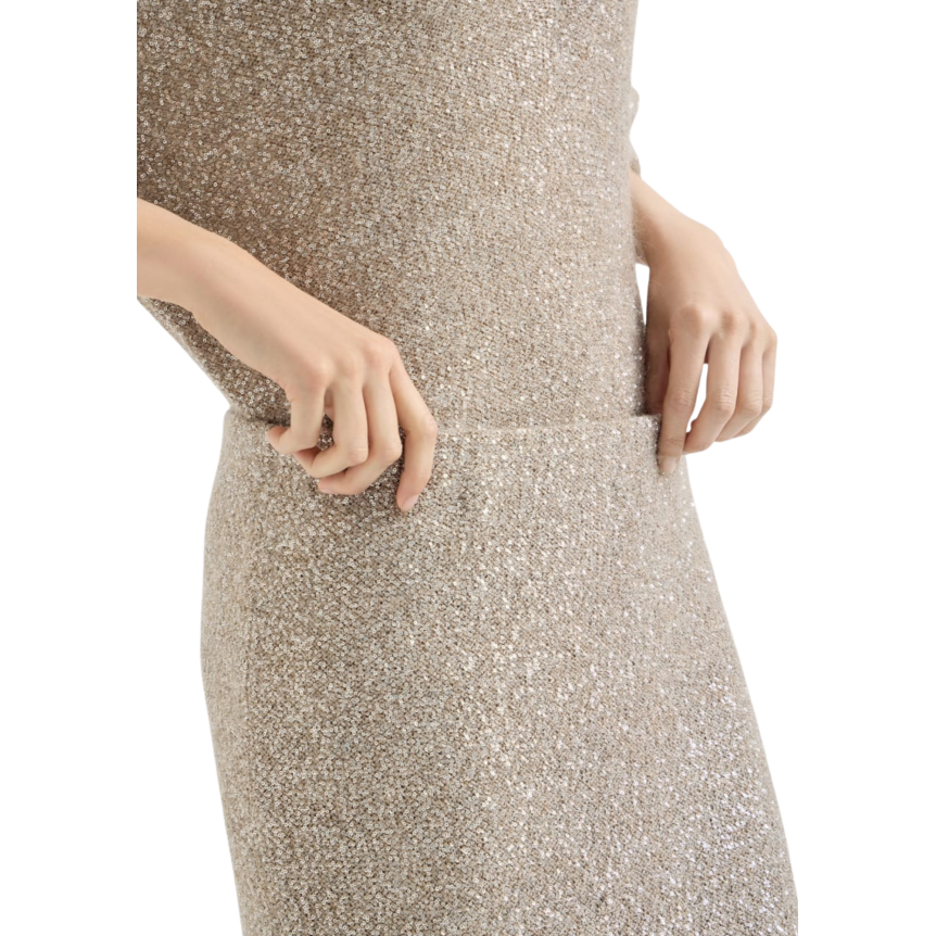 Jupe longue BRUNELLO CUCINELLI Dazzling Texture maille mohair et laine beige paillettes
