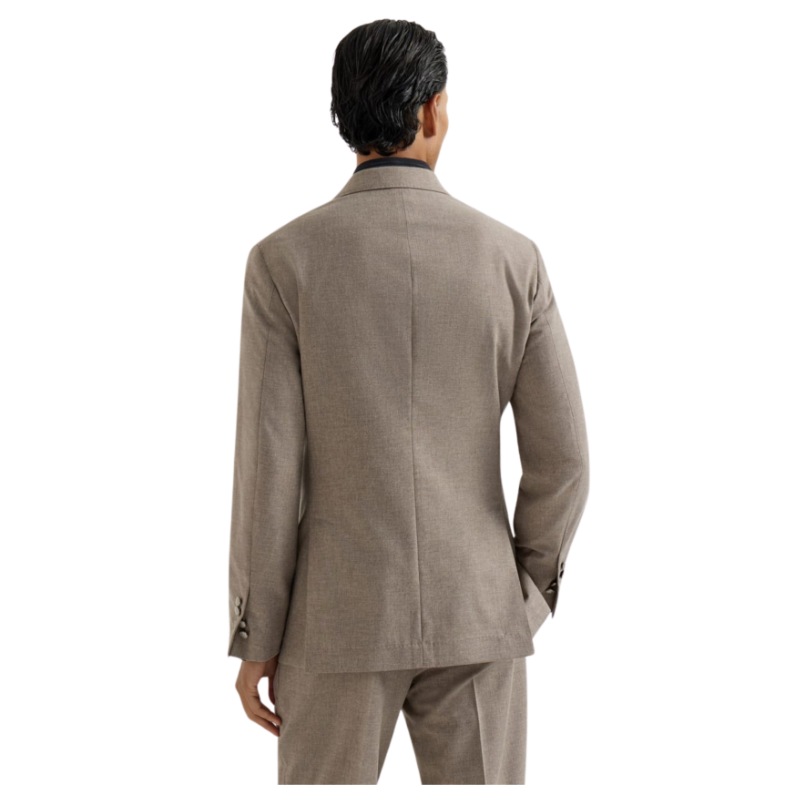 Veste à boutonnage BRUNELLO CUCINELLI demi croisé toile laine vierge coton et soie marron boutons métal