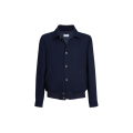 Blouson bomber à bouton hopsack soie, lin et laine bleu marine