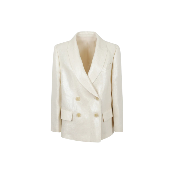 Veste croisée BRUNELLO CUCINELLI lin enduit métallisé écru lamé