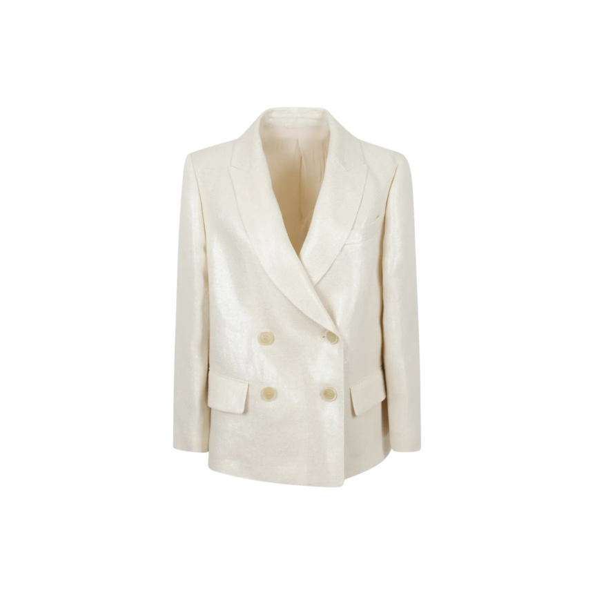 Veste croisée BRUNELLO CUCINELLI lin enduit métallisé écru lamé
