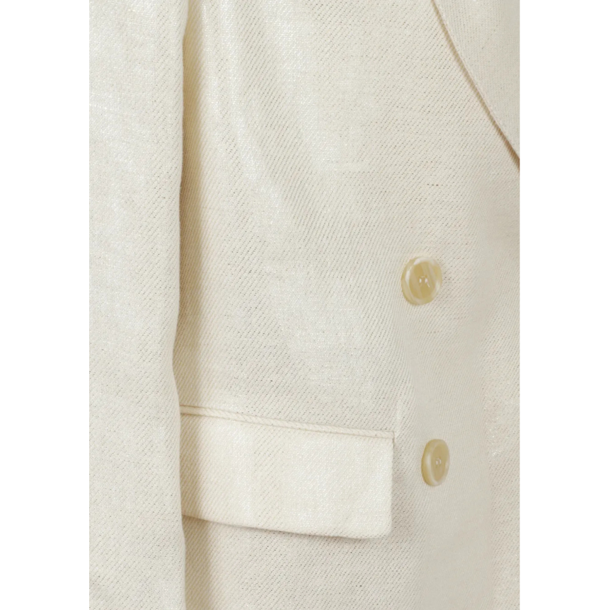 Veste croisée BRUNELLO CUCINELLI lin enduit métallisé écru lamé