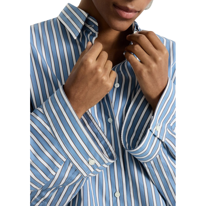 Chemise courte manche 3/4 popeline coton rayure blanc bleu