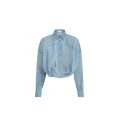Chemise courte à nouer organza voile coton bleu gris