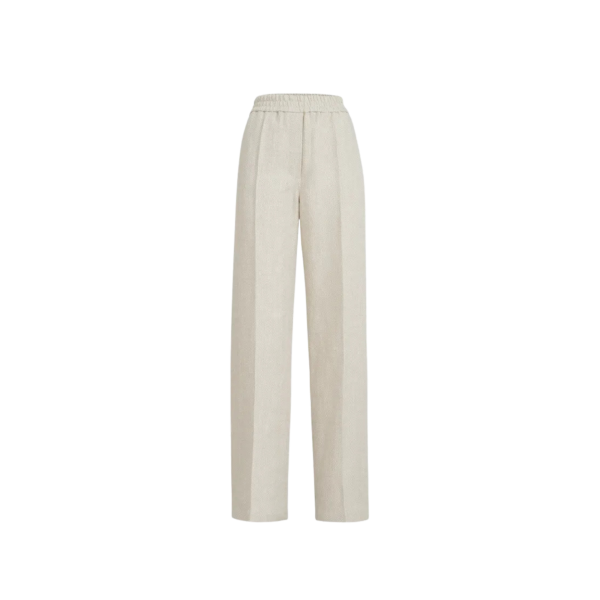 Pantalon BRUNELLO CUCINELLI Loose Track lin coton beige motif chevron