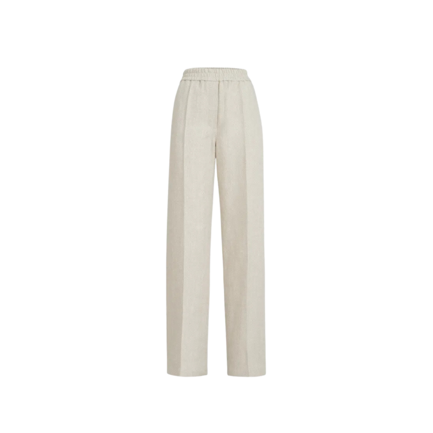 Pantalon BRUNELLO CUCINELLI Loose Track lin coton beige motif chevron