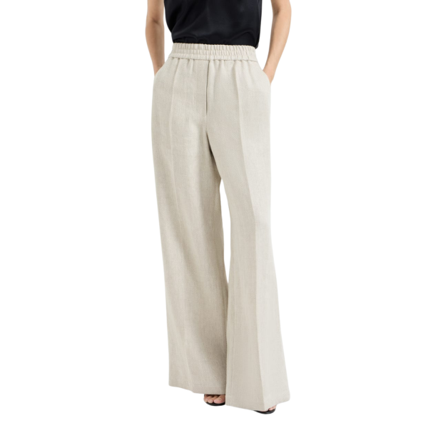 Pantalon BRUNELLO CUCINELLI Loose Track lin coton beige motif chevron