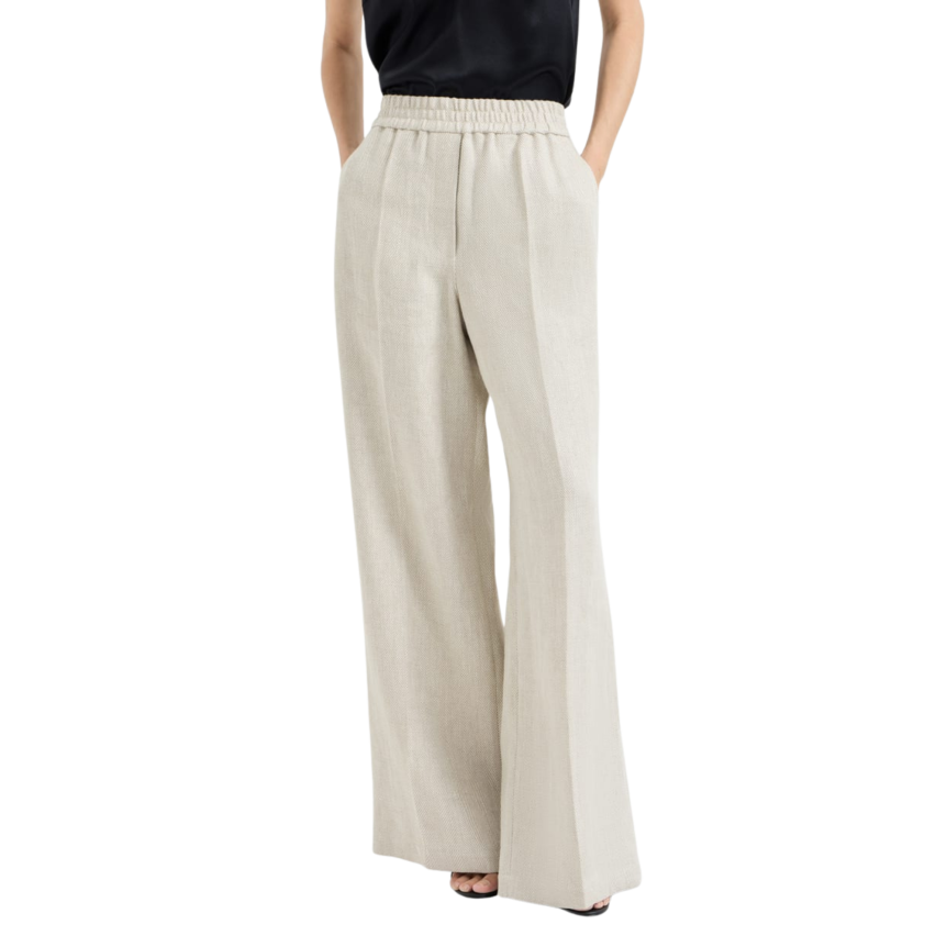 Pantalon BRUNELLO CUCINELLI Loose Track lin coton beige motif chevron