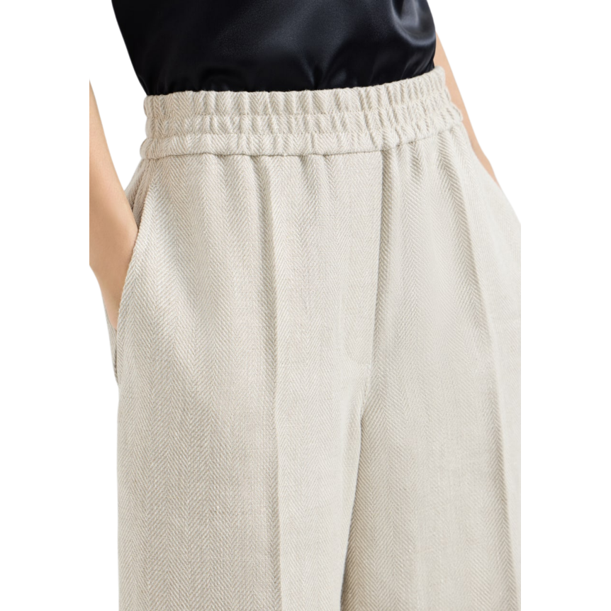 Pantalon BRUNELLO CUCINELLI Loose Track lin coton beige motif chevron