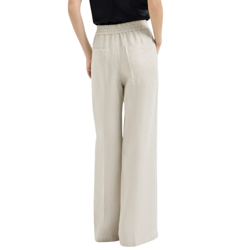 Pantalon BRUNELLO CUCINELLI Loose Track lin coton beige motif chevron