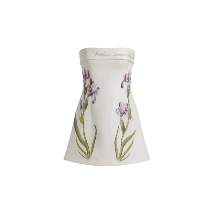 Mini Robe bustier ALBERTA FERRETTI lin blanc imprimé iris