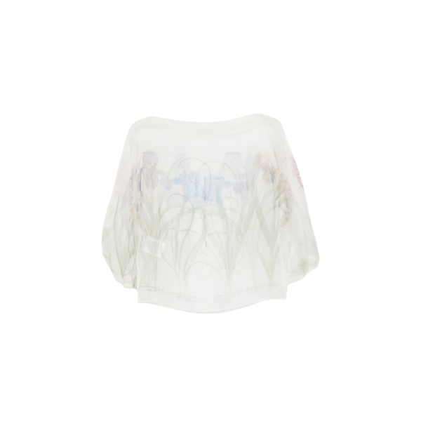 Blouse col rond ALBERTA FERRETTI organza soie transparente fleurs iris