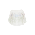 Blouse col rond organza soie transparente fleurs iris