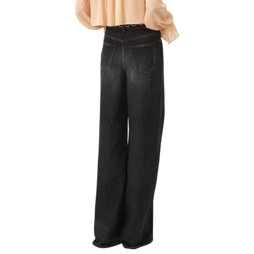 Jean taille haute CHLOE large denim coton bio noir