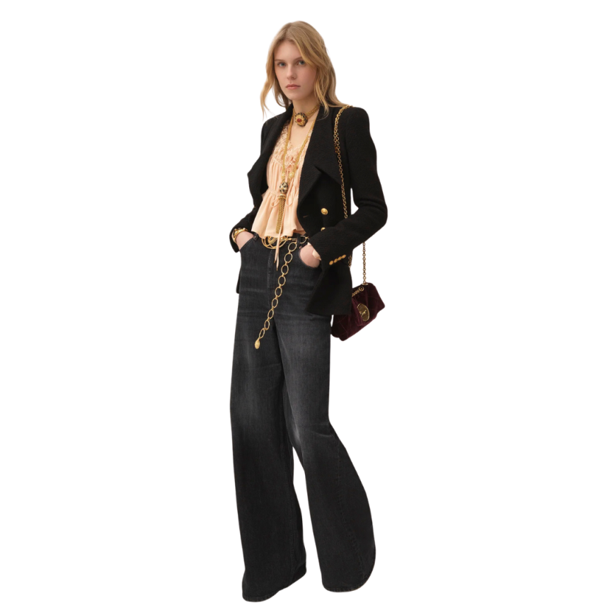 Jean taille haute CHLOE large denim coton bio noir