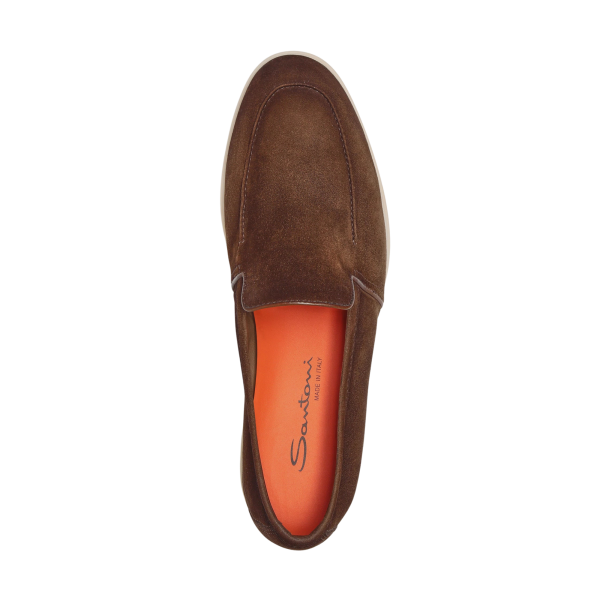 Mocassin SANTONI Malibu en daim Marron semelle écrue