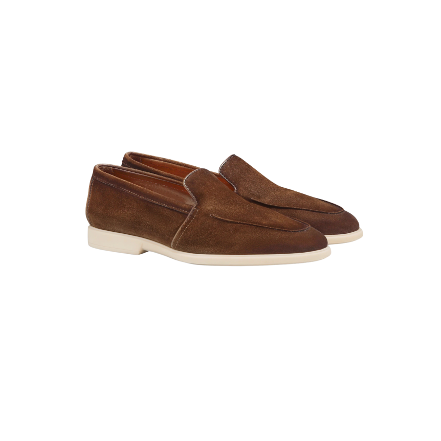 Mocassin SANTONI Malibu en daim Marron semelle écrue
