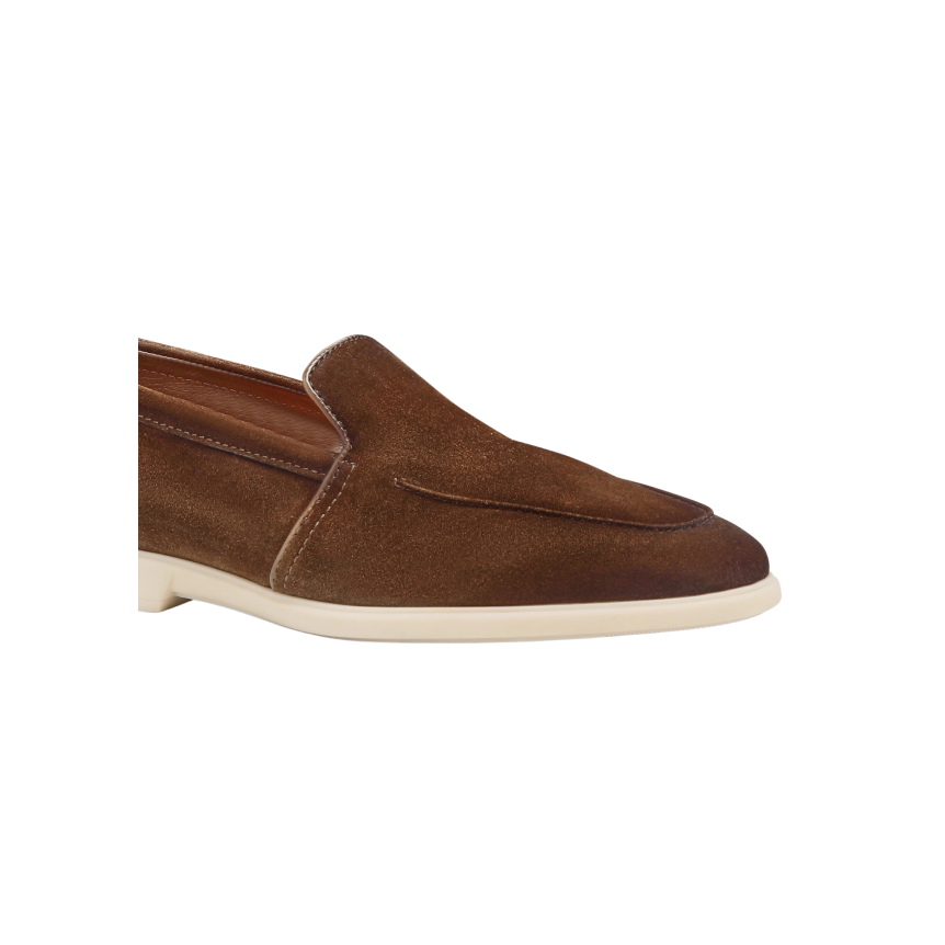 Mocassin SANTONI Malibu en daim Marron semelle écrue