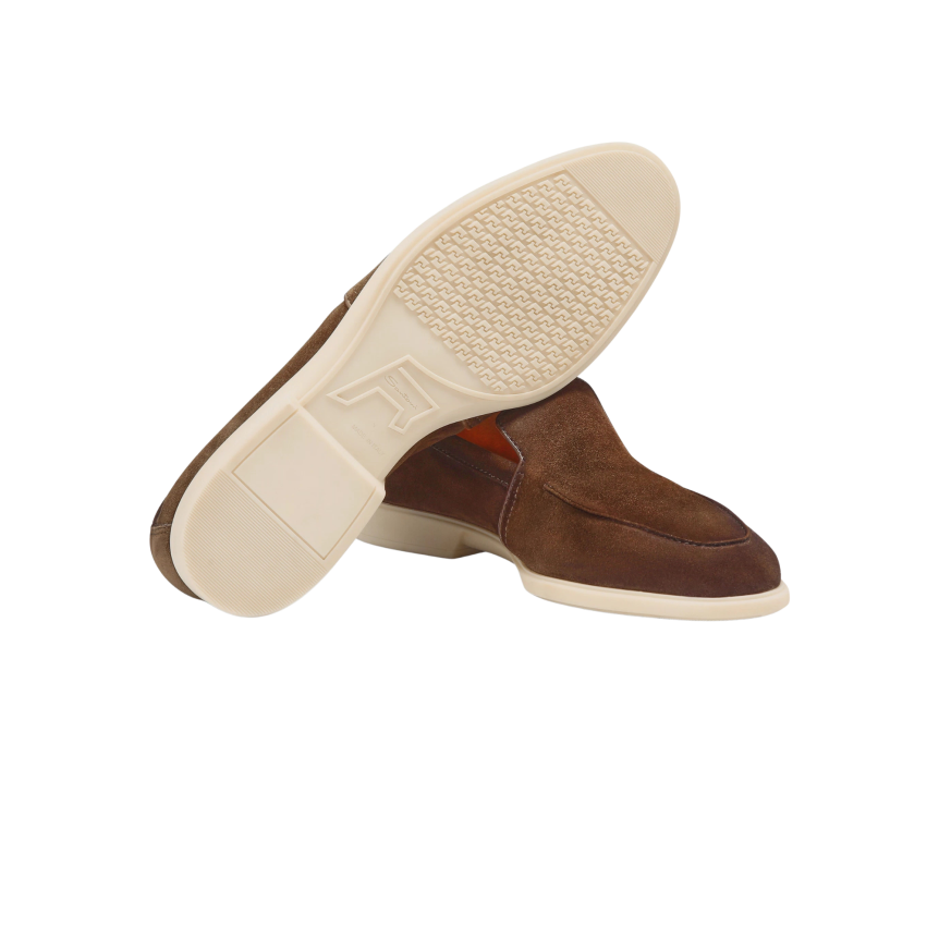 Mocassin SANTONI Malibu en daim Marron semelle écrue