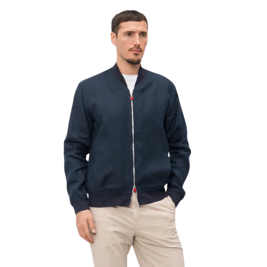 Blouson zippé teddy KITON lin bleu marine