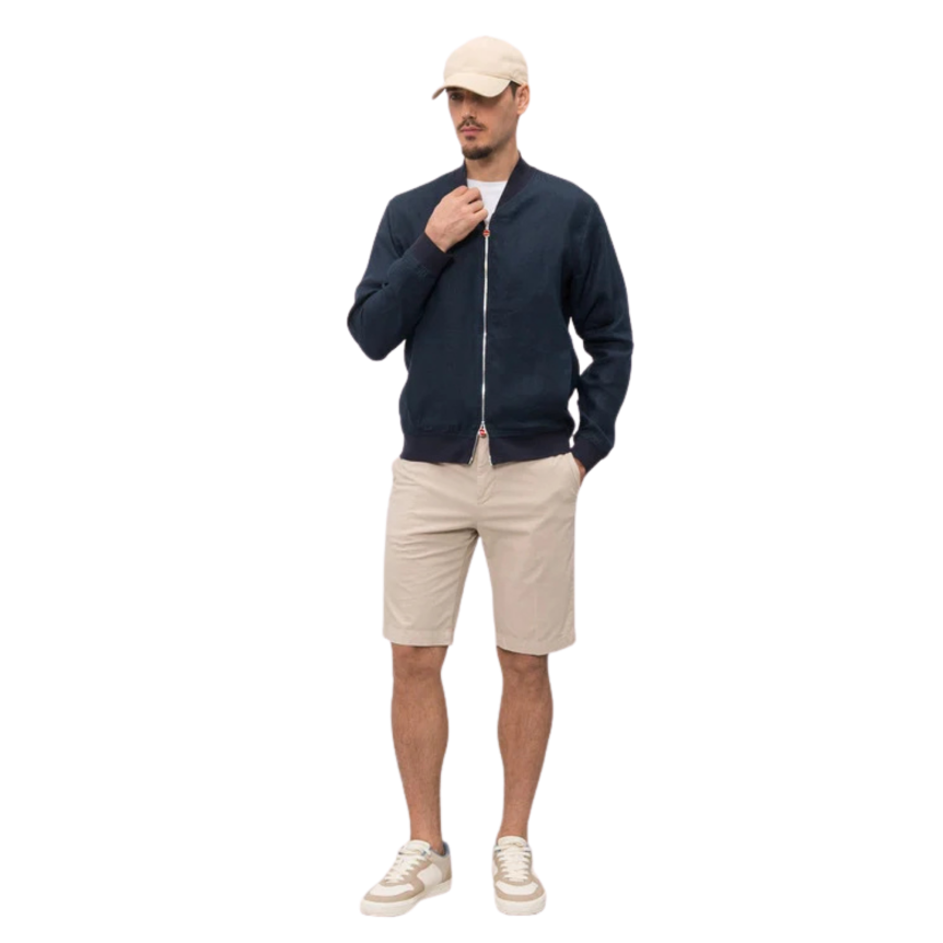 Blouson zippé teddy KITON lin bleu marine