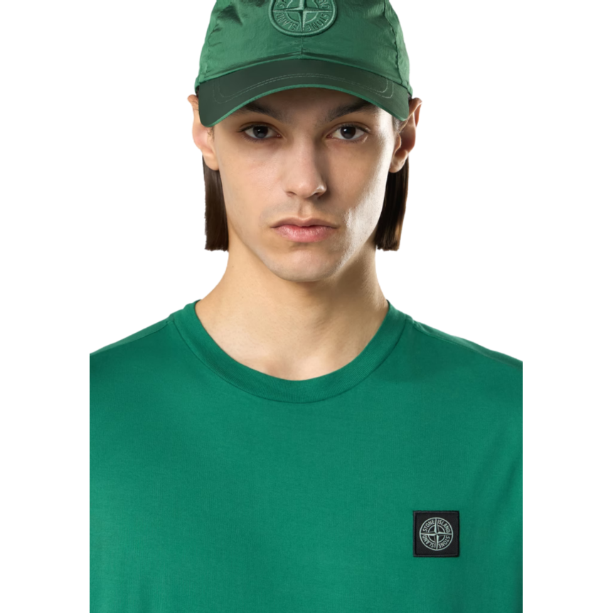 T-shirt manche courte STONE ISLAND col rond coton vert gazon logo