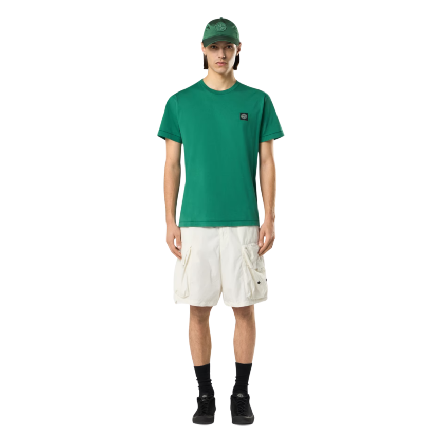 T-shirt manche courte STONE ISLAND col rond coton vert gazon logo