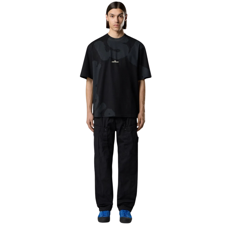T-shirt manche courte STONE ISLAND coton noir imprimé dos Whirlwind Type Boussole